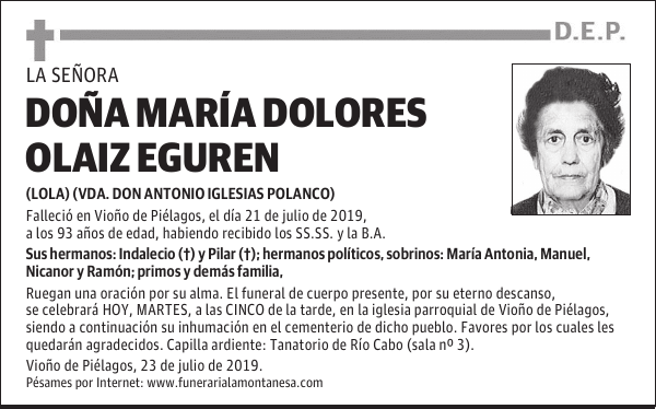 DOÑA MARÍA DOLORES OLAIZ EGUREN