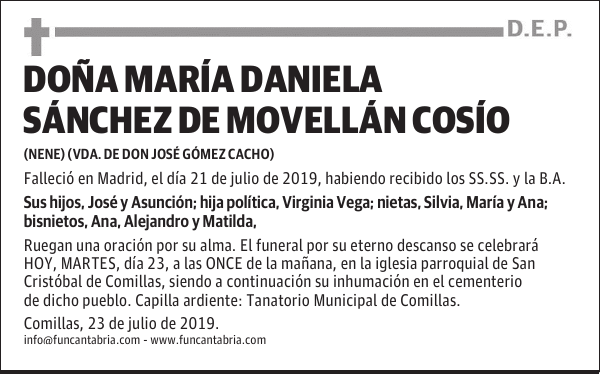 DOÑA MARÍA DANIELA SÁNCHEZ DE MOVELLÁN COSÍO