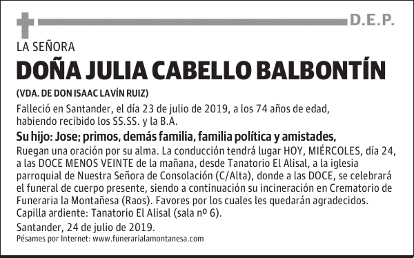 DOÑA JULIA CABELLO BALBONTÍN