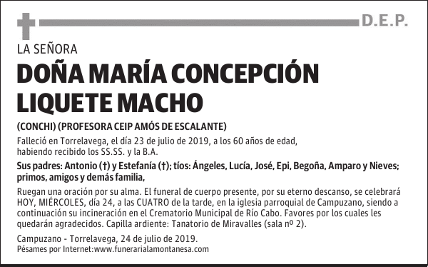 DOÑA MARÍA CONCEPCIÓN LIQUETE MACHO