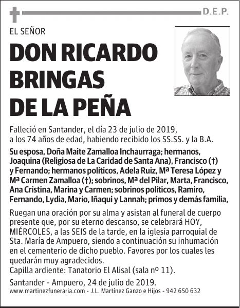 DON RICARDO BRINGAS DE LA PEÑA