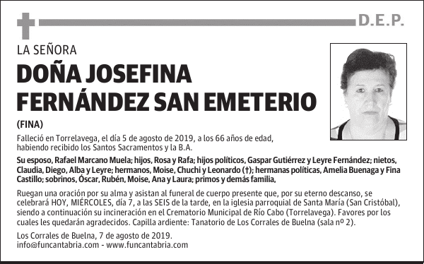 DOÑA JOSEFINA FERNÁNDEZ SAN EMETERIO