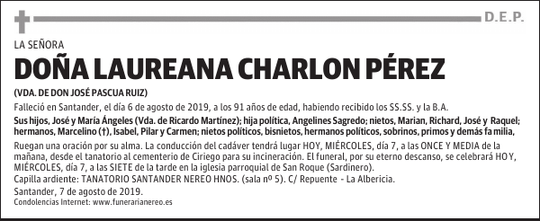 DOÑA LAUREANA CHARLON PÉREZ
