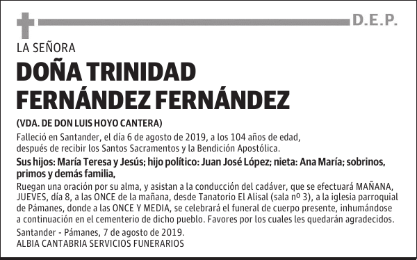 DOÑA TRINIDAD FERNÁNDEZ FERNÁNDEZ