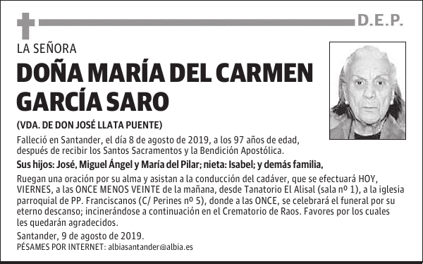 DOÑA MARÍA DEL CARMEN GARCÍA SARO