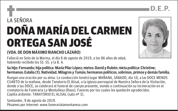 DOÑA MARÍA DEL CARMEN ORTEGA SAN JOSÉ