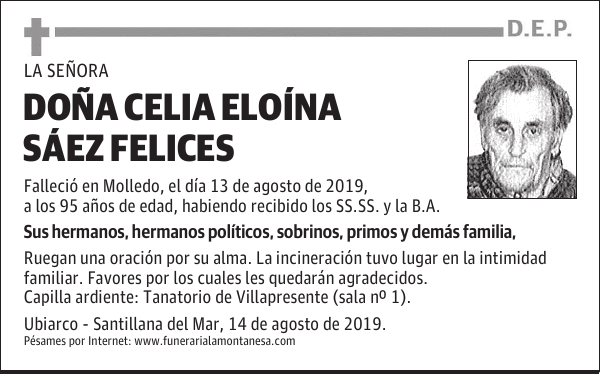 DOÑA CELIA ELOÍNA SÁEZ FELICES