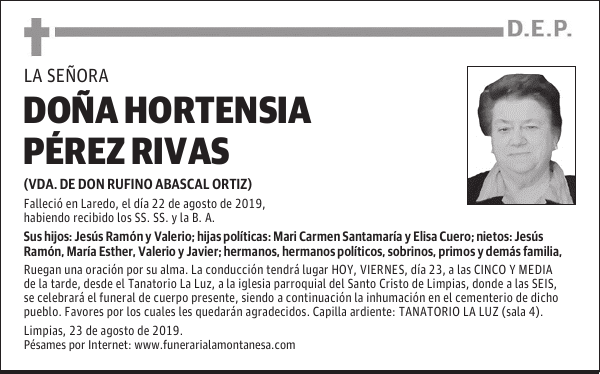 DOÑA HORTENSIA PÉREZ RIVAS