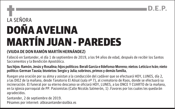 DOÑA AVELINA MARTÍN JUAN - PAREDES