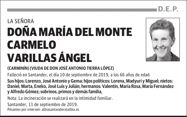 DOÑA MARÍA DEL MONTE CARMELO VARILLAS ÁNGEL