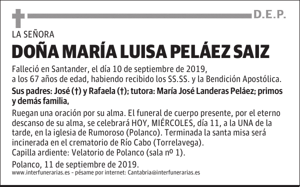 DOÑA MARÍA LUISA PELÁEZ SAIZ