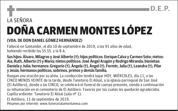 DOÑA CARMEN MONTES LÓPEZ