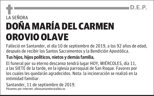 DOÑA MARÍA DEL CARMEN OROVIO OLAVE