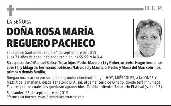 DOÑA ROSA MARÍA REGUERO PACHECO