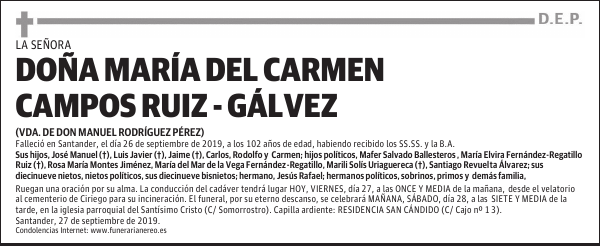 DOÑA MARÍA DEL CARMEN CAMPOS RUIZ - GÁLVEZ