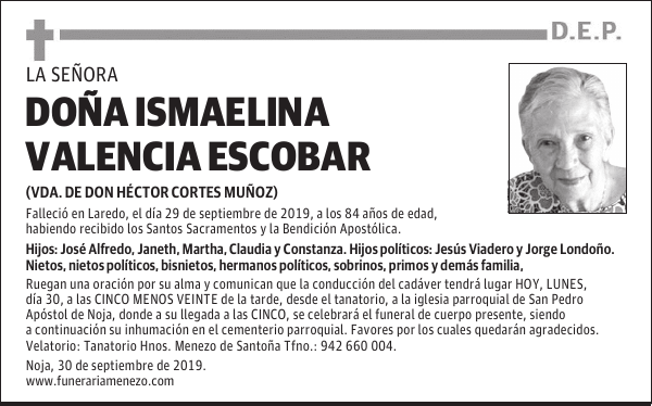 DOÑA ISMAELINA VALENCIA ESCOBAR