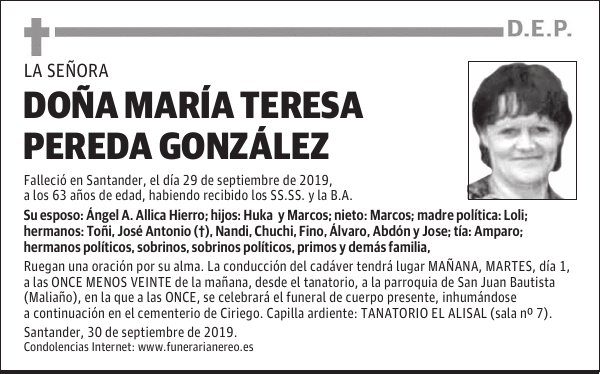 DOÑA MARÍA TERESA PEREDA GONZÁLEZ