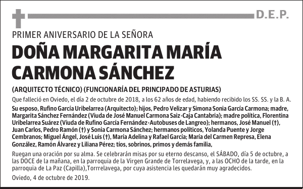 Doña Margarita María Carmona Sánchez