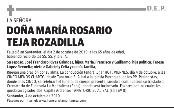 DOÑA MARÍA ROSARIO TEJA ROZADILLA