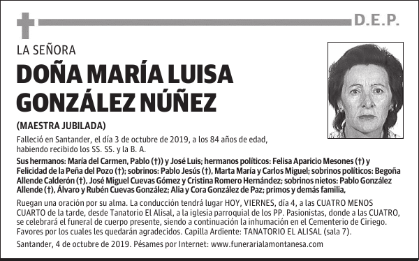 DOÑA MARÍA LUISA GONZÁLEZ NÚÑEZ