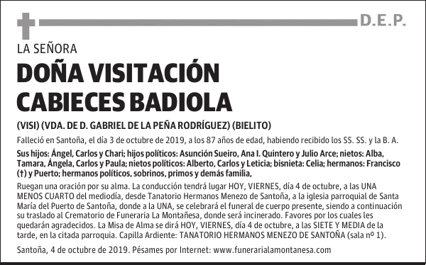 DOÑA VISITACIÓN CABIECES BADIOLA