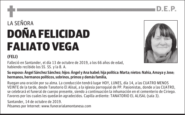 DOÑA FELICIDAD FALIATO VEGA