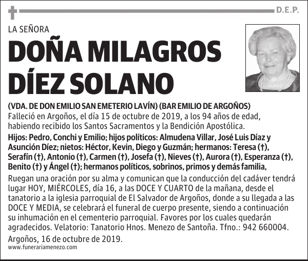 DOÑA MILAGROS DÍEZ SOLANO