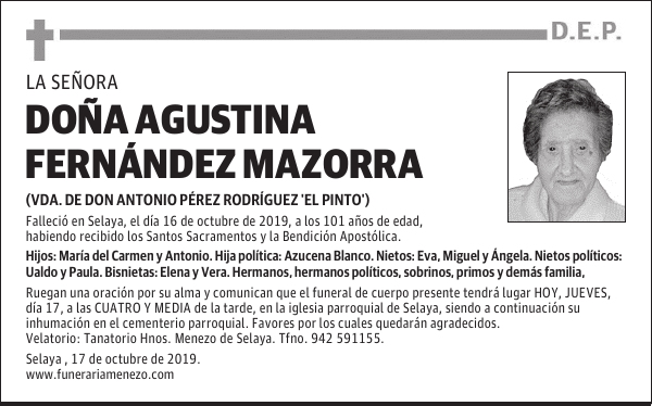 DOÑA AGUSTINA FERNÁNDEZ MAZORRA