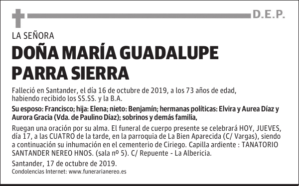 DOÑA MARÍA GUADALUPE PARRA SIERRA