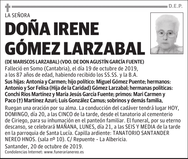 DOÑA IRENE GÓMEZ LARZABAL