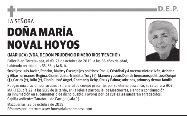 DOÑA MARÍA NOVAL HOYOS