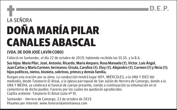 DOÑA MARÍA PILAR CANALES ABASCAL