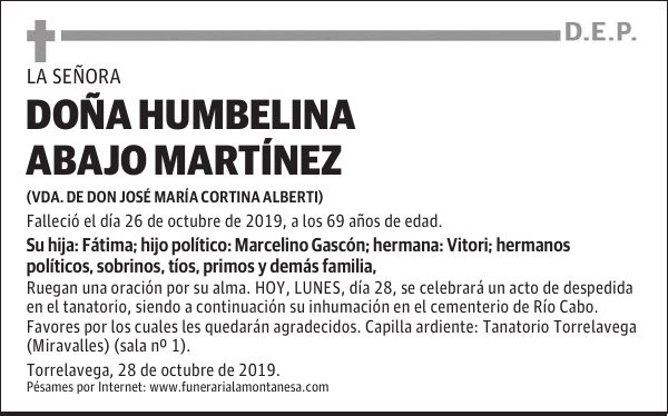 DOÑA HUMBELINA ABAJO MARTÍNEZ