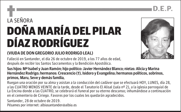 DOÑA MARÍA DEL PILAR DÍAZ RODRÍGUEZ