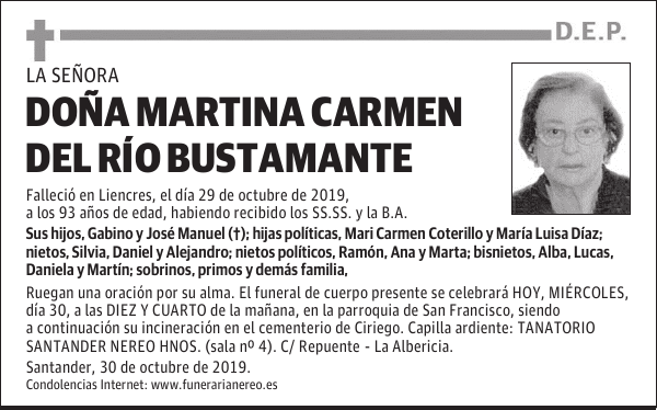 DOÑA MARTINA CARMEN DEL RÍO BUSTAMANTE