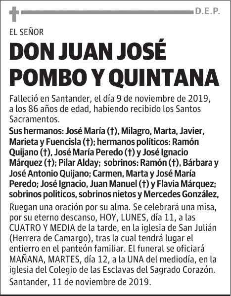 DON JUAN JOSÉ POMBO Y QUINTANA