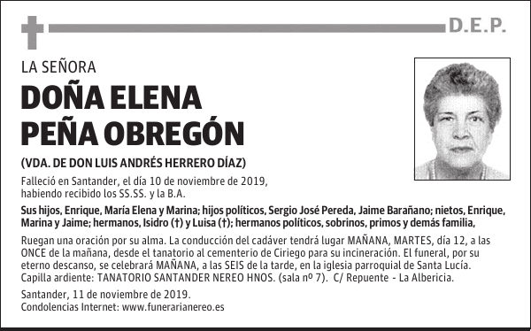 DOÑA ELENA PEÑA OBREGÓN