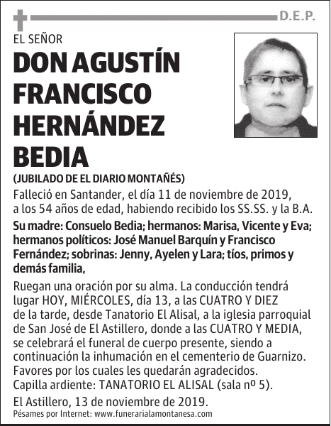 DON AGUSTÍN FRANCISCO HERNÁNDEZ BEDIA
