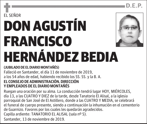 DON AGUSTÍN FRANCISCO HERNÁNDEZ BEDIA