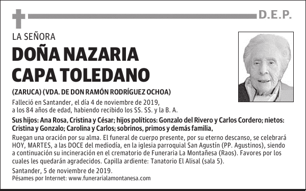 DOÑA NAZARIA CAPA TOLEDANO