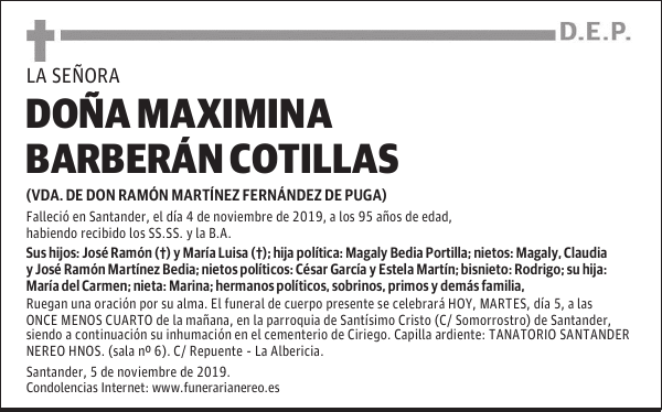 DOÑA MAXIMINA BARBERÁN COTILLAS