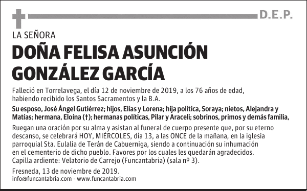 DOÑA FELISA ASUNCIÓN GONZÁLEZ GARCÍA
