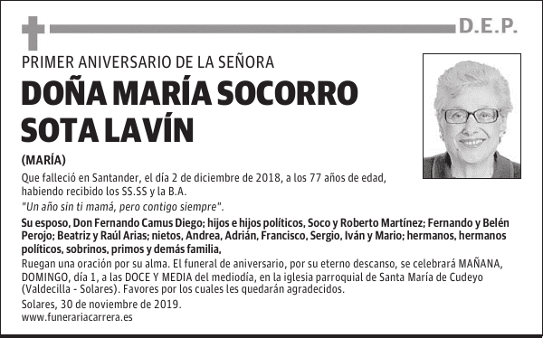 DOÑA MARÍA SOCORRO SOTA LAVÍN