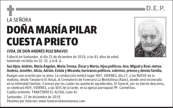 DOÑA MARÍA PILAR CUESTA PRIETO