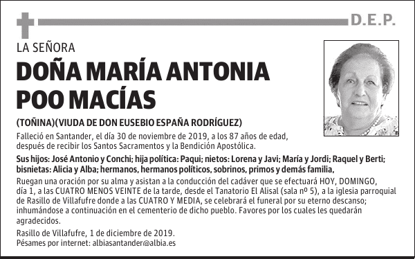 DOÑA MARÍA ANTONIA POO MACÍAS