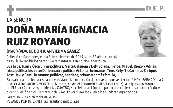 DOÑA MARÍA IGNACIA RUIZ ROYANO