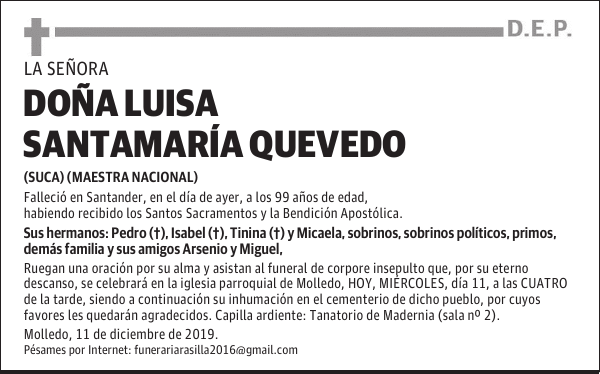 DOÑA LUISA SANTAMARÍA QUEVEDO