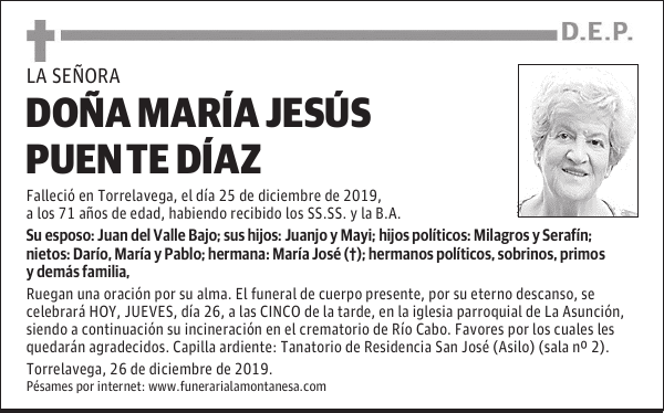 DOÑA MARÍA JESÚS PUENTE DÍAZ