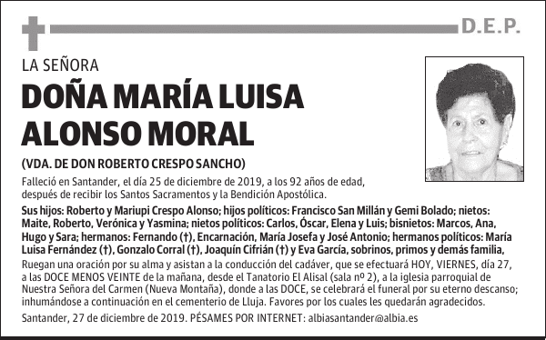 DOÑA MARÍA LUISA ALONSO MORAL