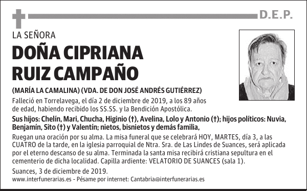 DOÑA CIPRIANA RUIZ CAMPAÑO